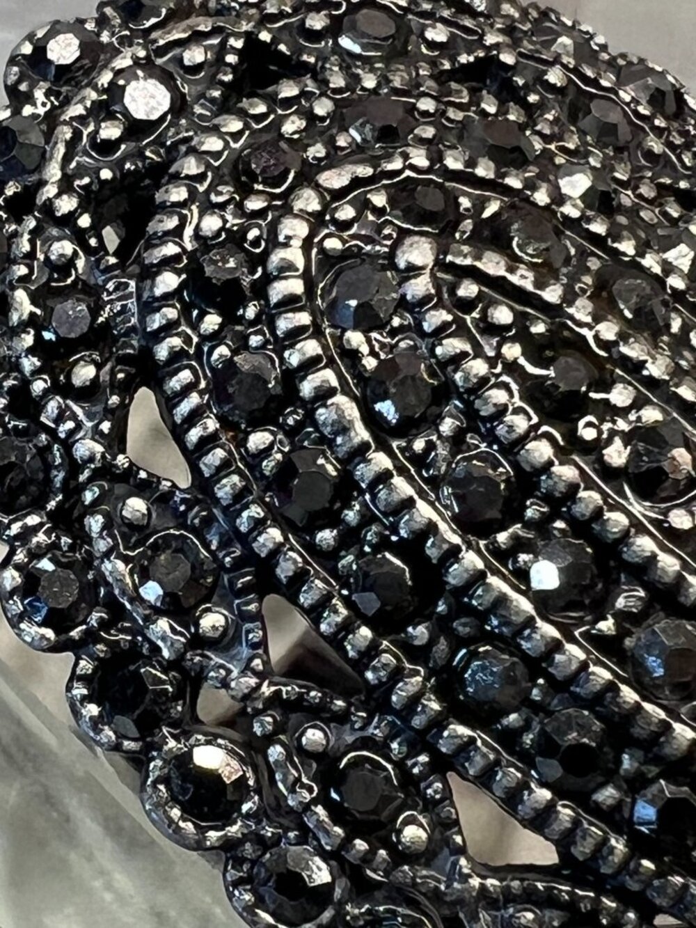 Vintage Marcasite Style Statement Cocktail Ring - Oxidized Black Oval SIZE 6.5/7